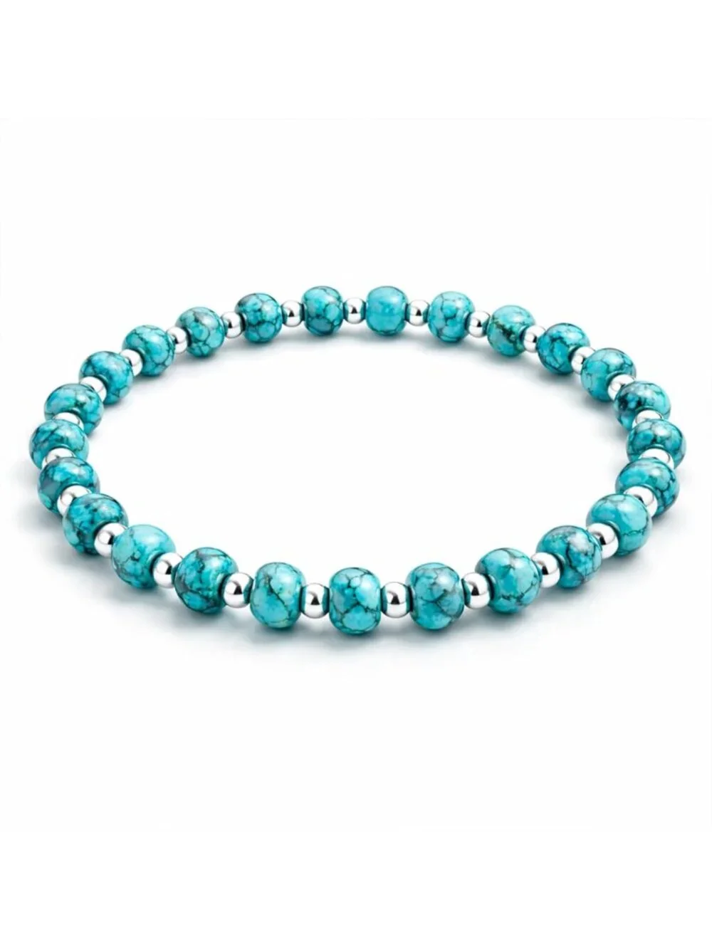 Genuine Turquoise 925 Sterling Silver Rosary Beaded Bracelet - Minimalist Summer